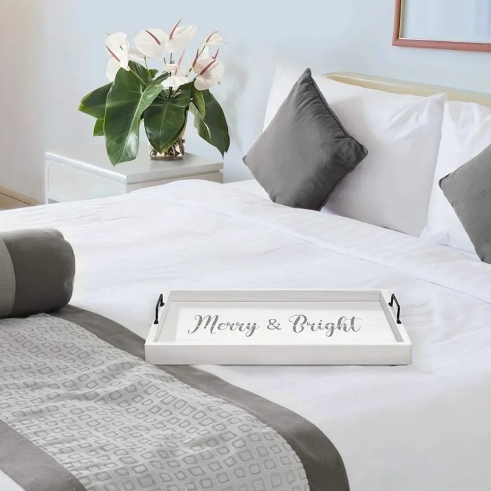White Tray with Gold 'Merry & Bright' Text